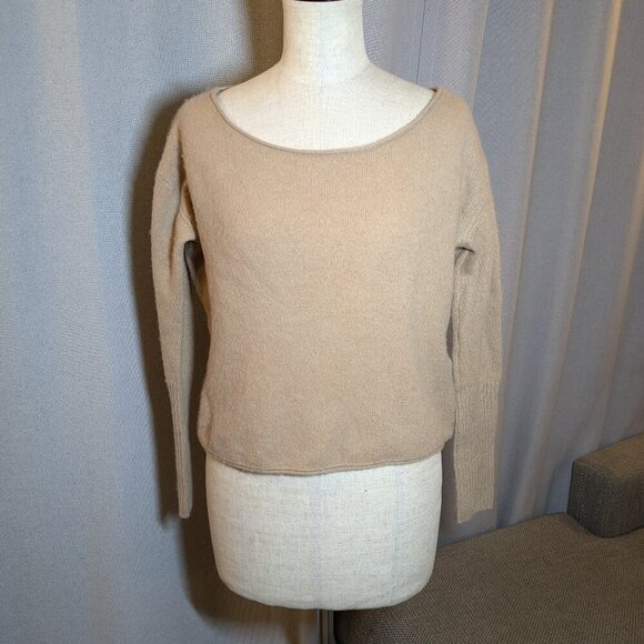 Naadam 100% Cashmere Boatneck Sweater Lightweight Cropped Tan Brown XS - Picture 2 of 9